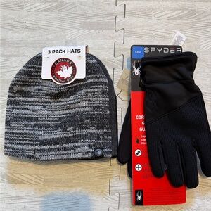 Spider gloves and Canada weather gear 3pack of knit hats